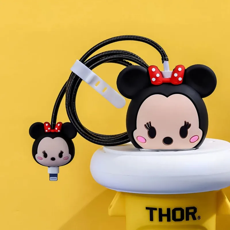 Cartoon Disney Cable Winder Set For iPhone 11 12 iPad 18W 20W Data Line Cute Silicone Fast Charger Cable Protector Organizer