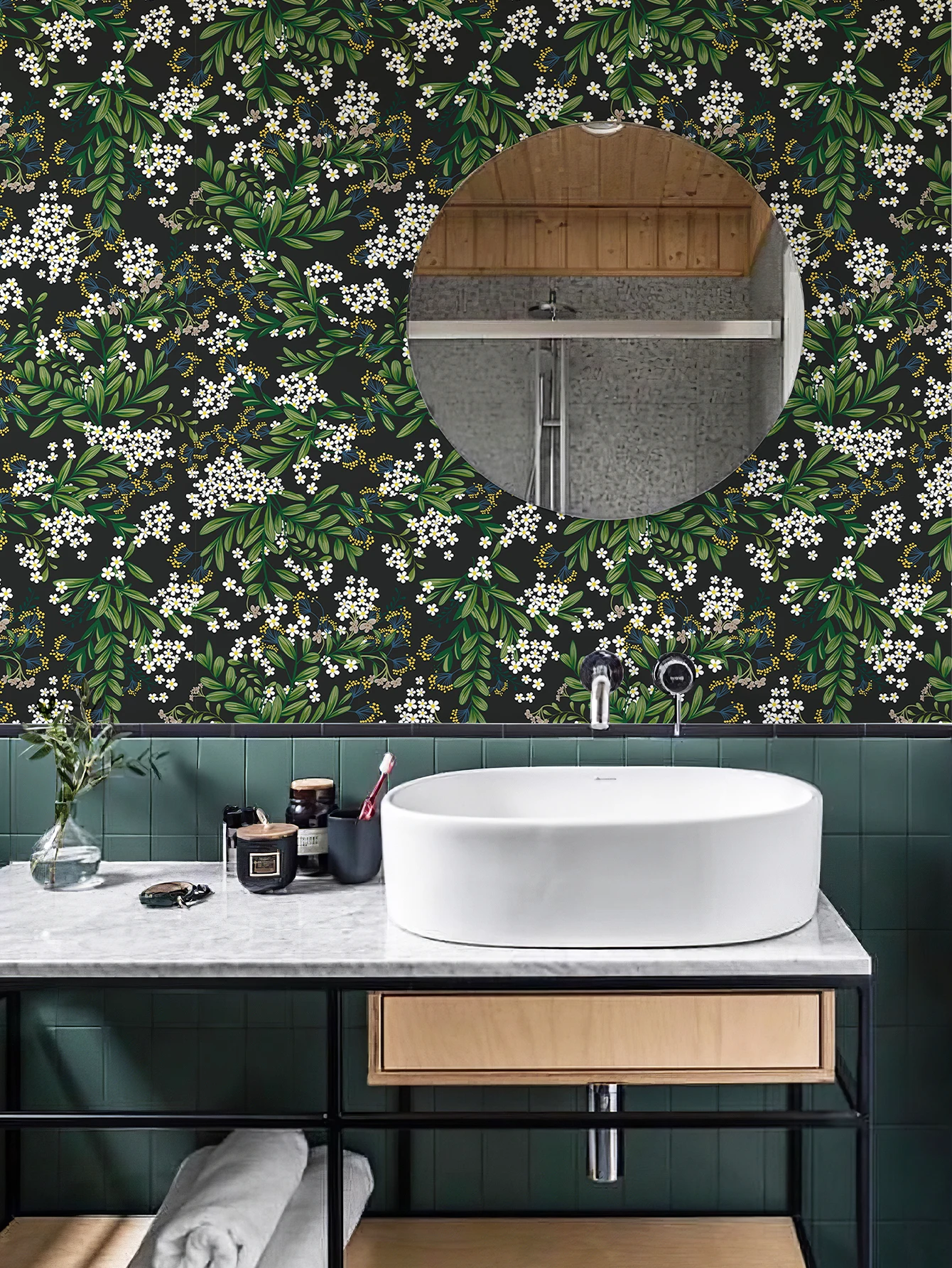 Green Wines Floral Vinyl Wallpaper Morden Peel And Stick Flower Wall Mural Waterproof Self Adhesive Cabinet Sticker Decoration
