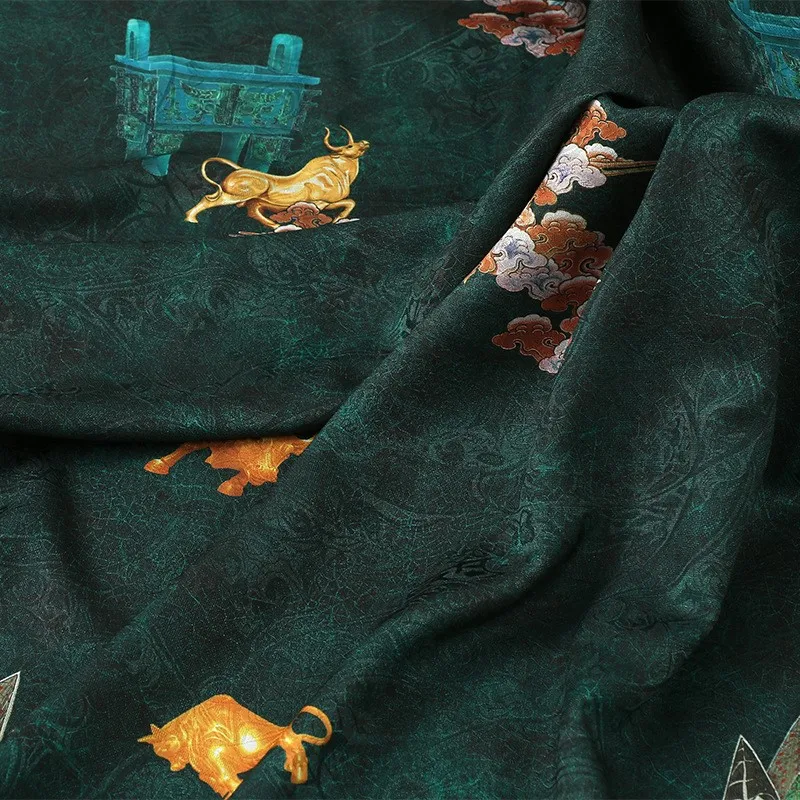 Lago seda cetim tecido impresso primavera hanfu cheongsam vestido estilo antigo auspicioso jacquard