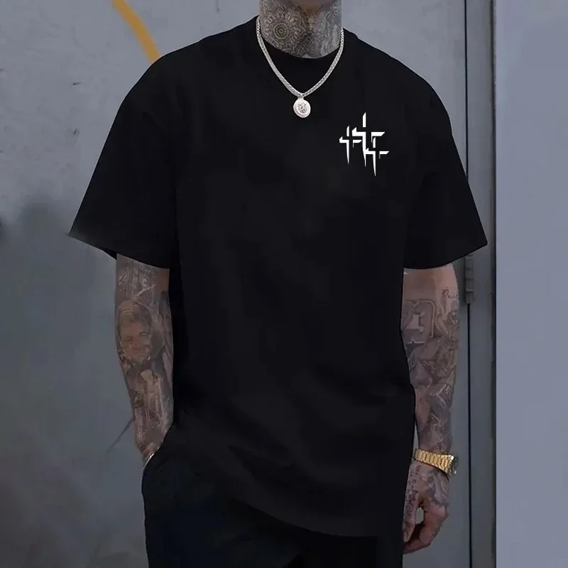 2026 New Arrival Men's T-shirt Black White Pure Color Short Sleeve Top Summer Male Daily Casual Fashion Cross Print Cotton Tees