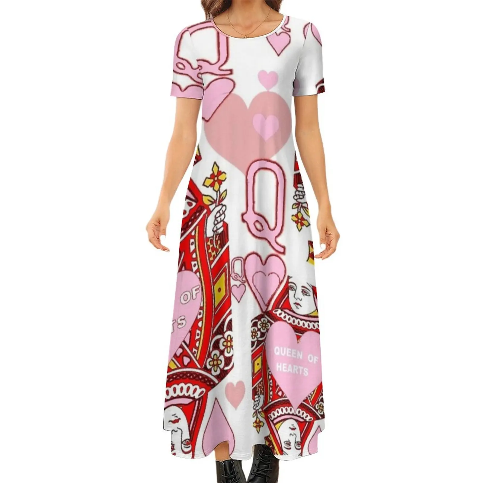 

CASINO NIGHTS PINK QUEEN HEARTS ABSTRACT ART Round Neck Short Sleeve Dress summer dress daily prom dresses