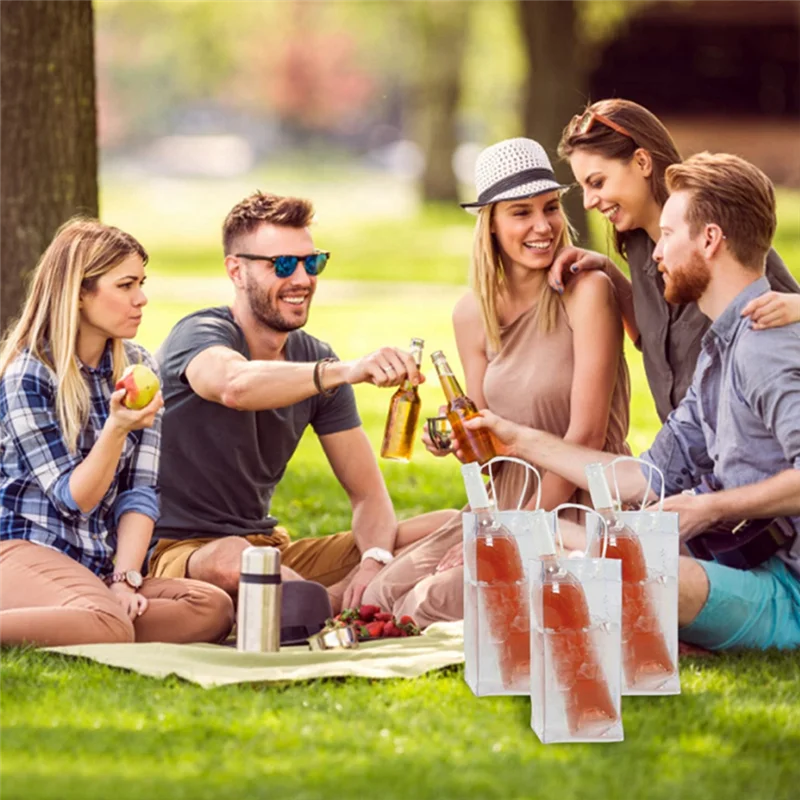 

A31Z-Pack Of 10 Ice Bag Portable Wine Bottle Cooler Bag Champagne Ice Bag With Handle