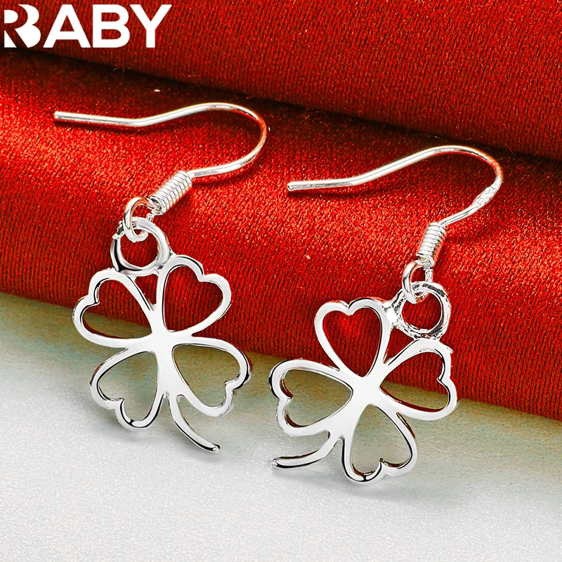 

925 Sterling Silver Heart Lucky Clover Drop Earring For Woman Charm Wedding Engagement Fashion Party Accessories Jewelry Gifts