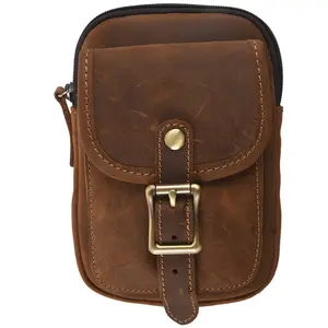 Genuine Leather Vintage Waist Packs Men Travel Fanny Pack Belt Loops Hip Bum Bag Waist Bag Mobile Phone
