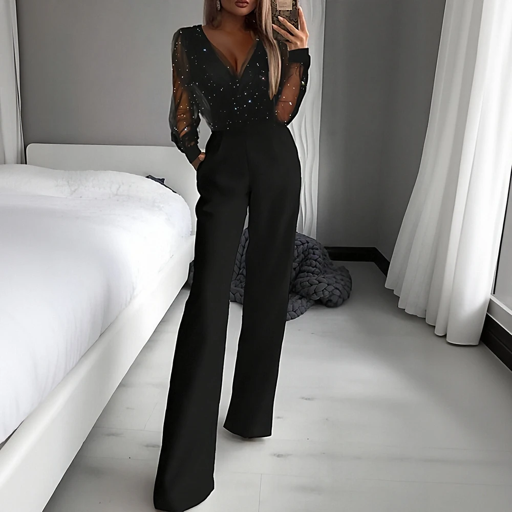 

Casual Fitting Round Neck Jumpsuit Decorative Elements Absent Style Classic Long Pants Women's Fashion Trend