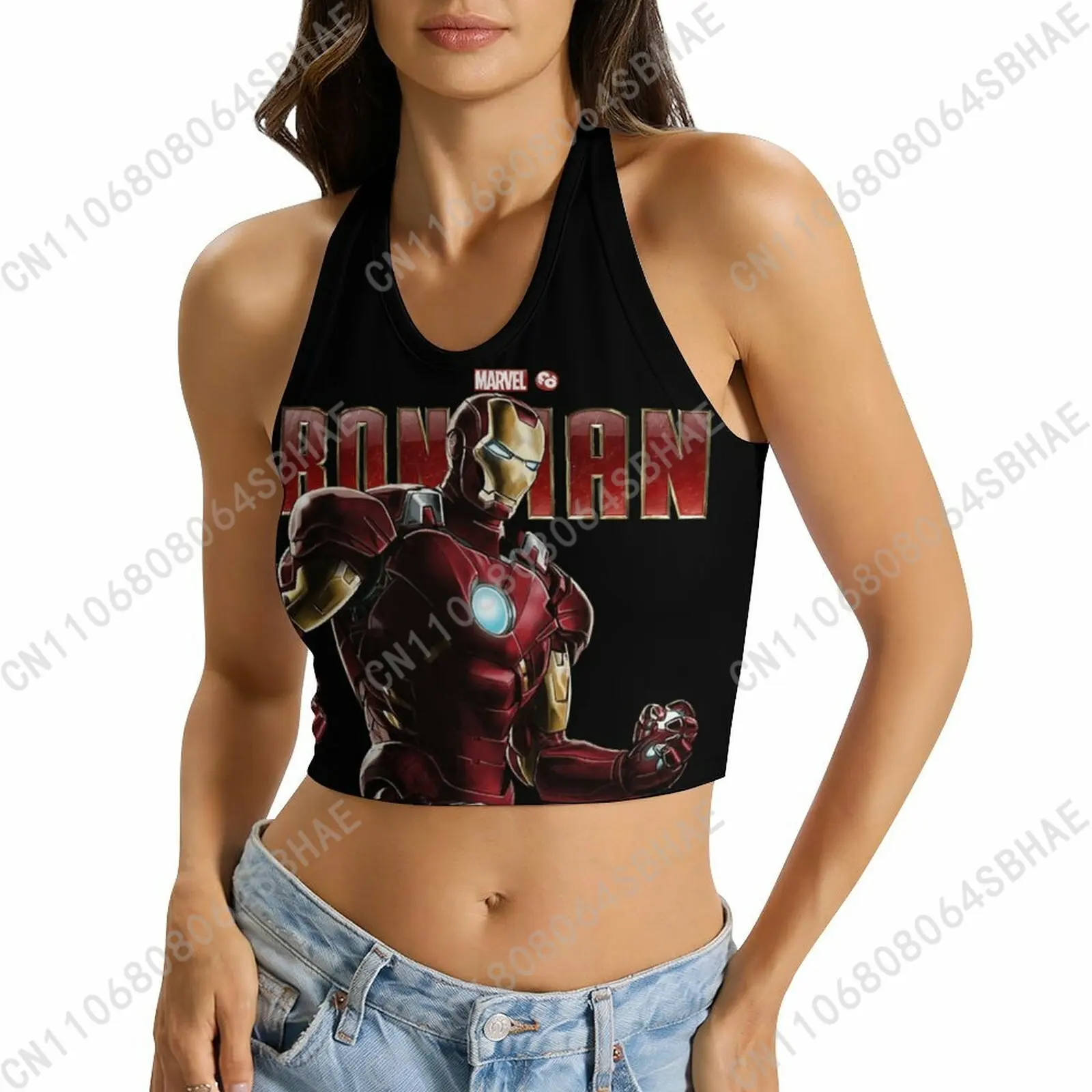 

Marvel Iron Man Custom Photo Women's Halter Top Personalized Picture Tie Back Cami Upload Your Gift Wife Girlfriend Cosplay