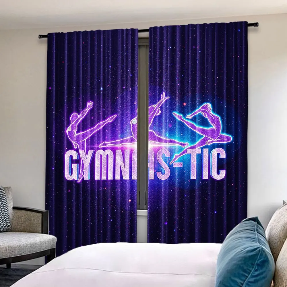Neon Gymnastics Print Window Curtains for Bedroom Living Room Blackout Thermal Insulated Drapes for Privacy&Energetic Home Decor