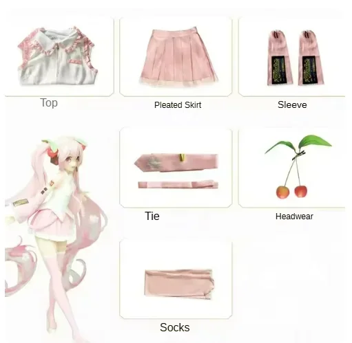 Pink Miku Cosplay Costume Performance Suit Cos Suit Hatsune Miku Regular C Suit Wig Jk Cosplay Girls Spring Sakura Cherry Miku