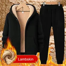 Thicken Hoodies Winter Warm Sportsuit Men Hooded Running Sets Women Fleece Jacket Pants Windproof Loose Sportswear 1Set