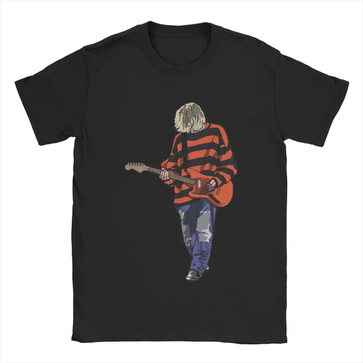 Stripey Kurt Cobain T-Shirts for Men Novelty Cotton Tee Shirt Crew Neck Short Sleeve T Shirt Gift Idea Clothes