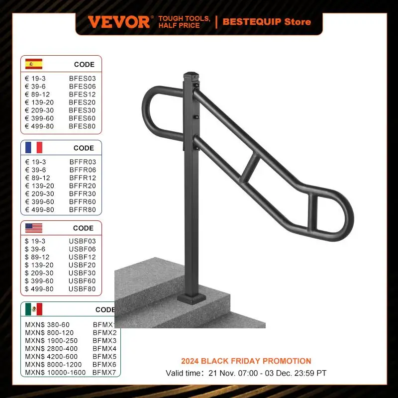 VEVOR Single Post Handrail for Outdoor 1-3 Steps 40.5