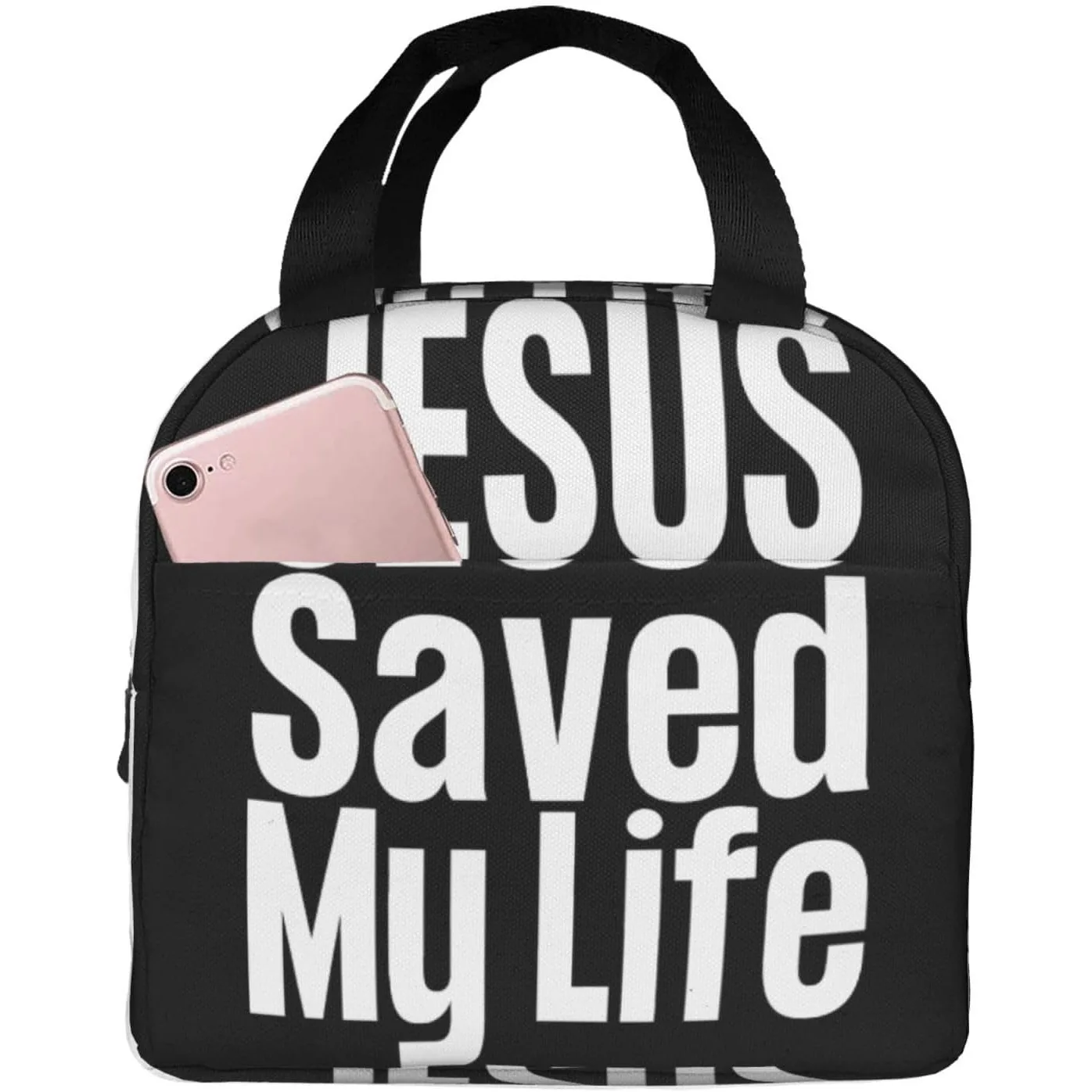 Christian Jesus Saved My Life Cross Lunch Bag Portable Reusable Cooler Insulated Lunch Box For Women Men Adults Work