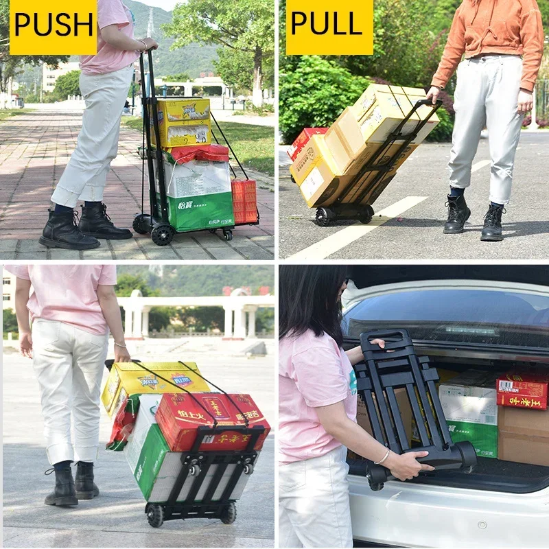 60kg Heavy Duty Foldable 4 Wheel Trolley Folding Truck Barrow Cart Travel Luggage Shopping Cart Portable Home Use