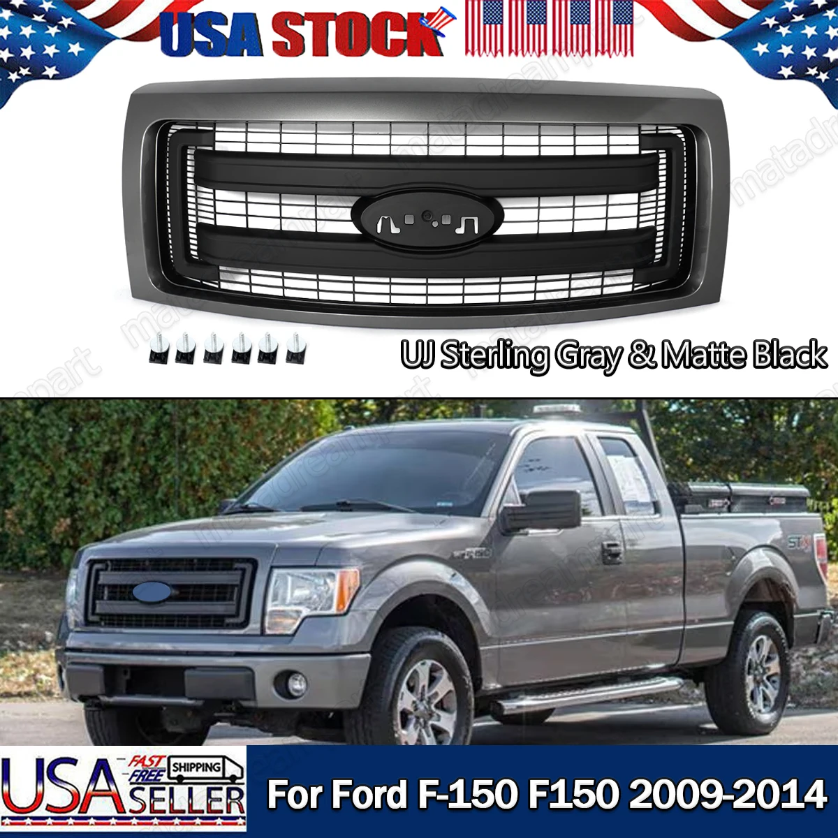 

Front Bumper Grille Sterling Gray & Matte Black For Ford F-150 F150 XLT 2009-2014 Front Upper Bumper Grills Air Inlet Grille