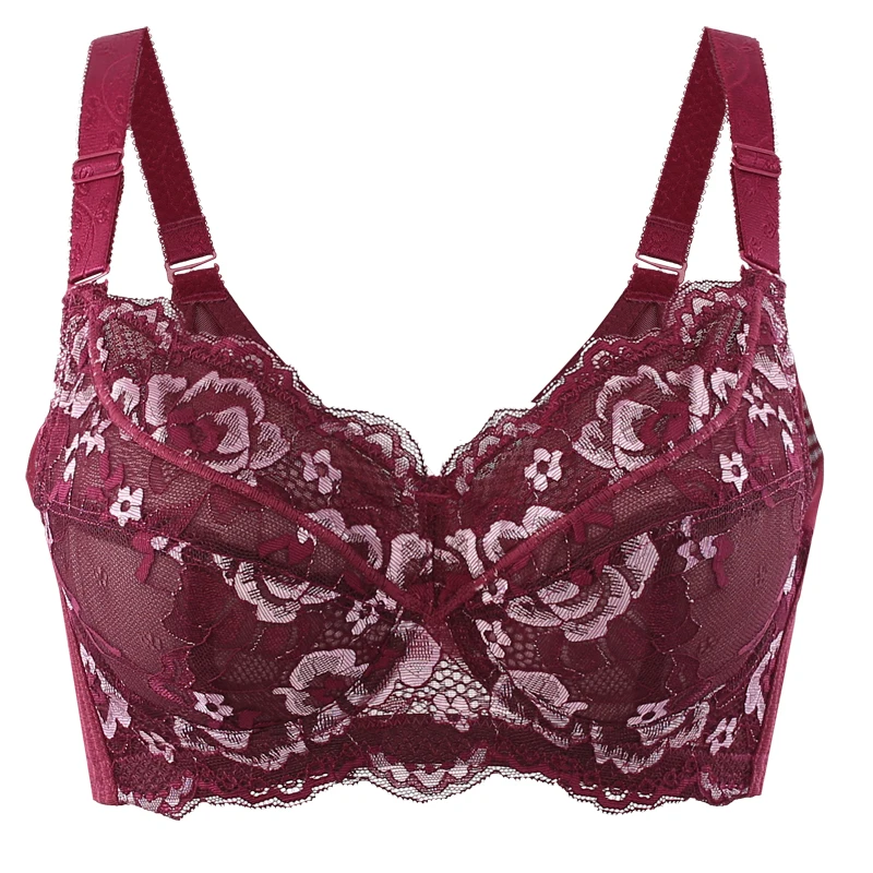 Plus Size Women Full Coverage Underwired Padded Floral Lace Bra 34 36 38 40 42 44 46 48 B C D E F G H