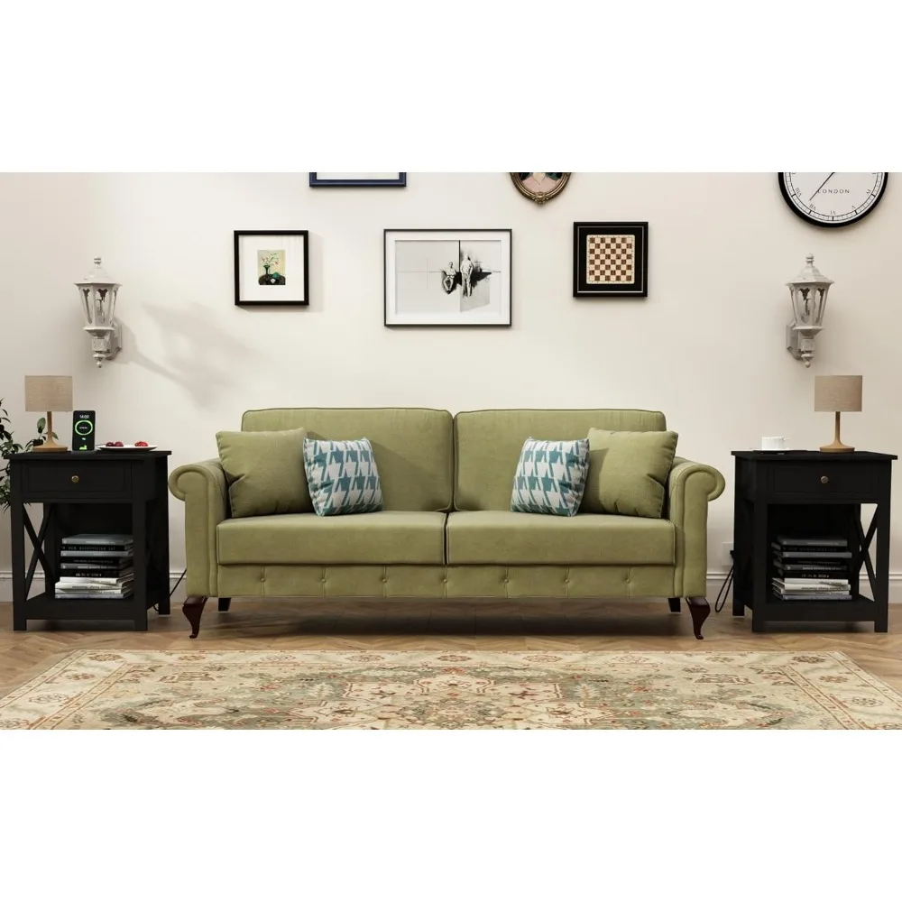 Treocho Schwarzes Doppel-Beistelltisch-Nachttisch-Set mit Ladestation, Beistelltischen im X-Design mit 2 AC- und USB-Anschlüssen, kompaktes Ni