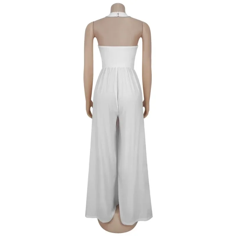 Casual solto macacões feminino sólido quadrado pescoço halter sem costas calças de perna larga uma peça macacão moda streetwear macacão