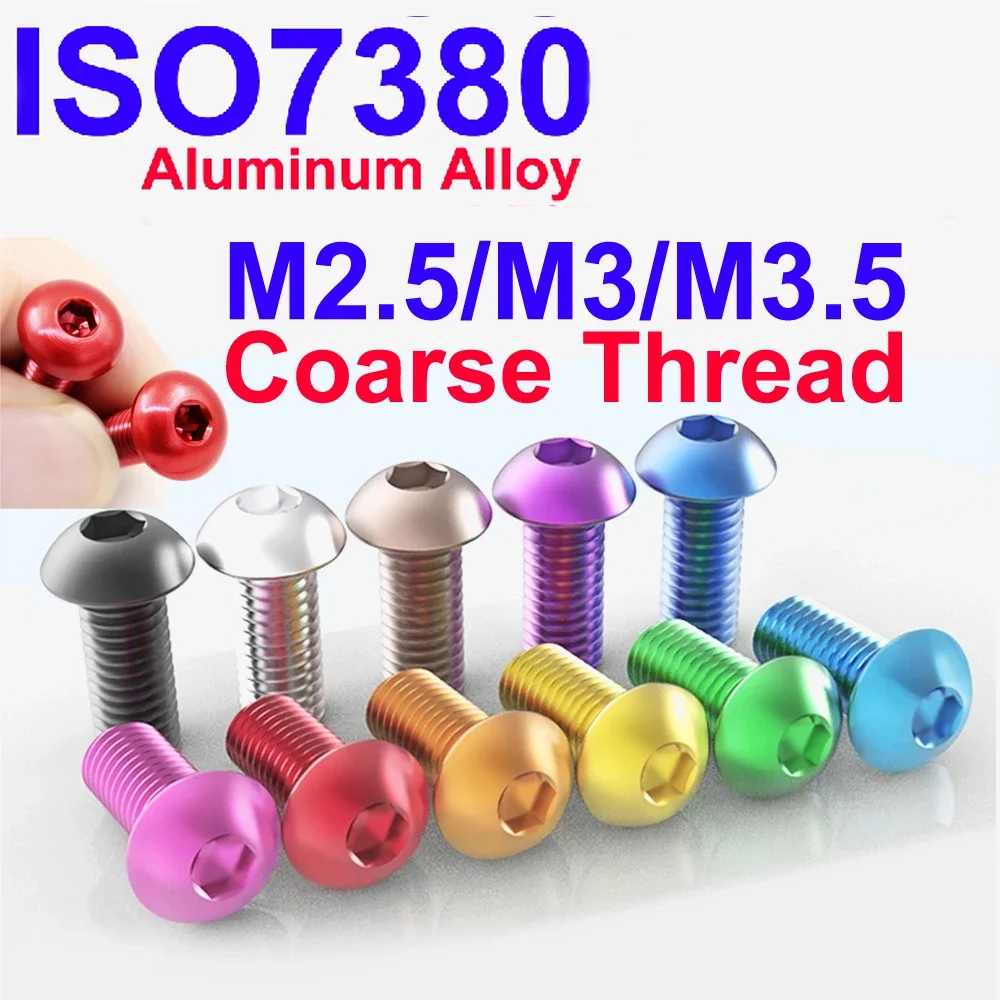 

M2.5 M3 M3.5 ISO7380 Aluminium Hexagon Socket Button Head Screws 10 Colors Allen Key Screw RC Accessories Motor Parts