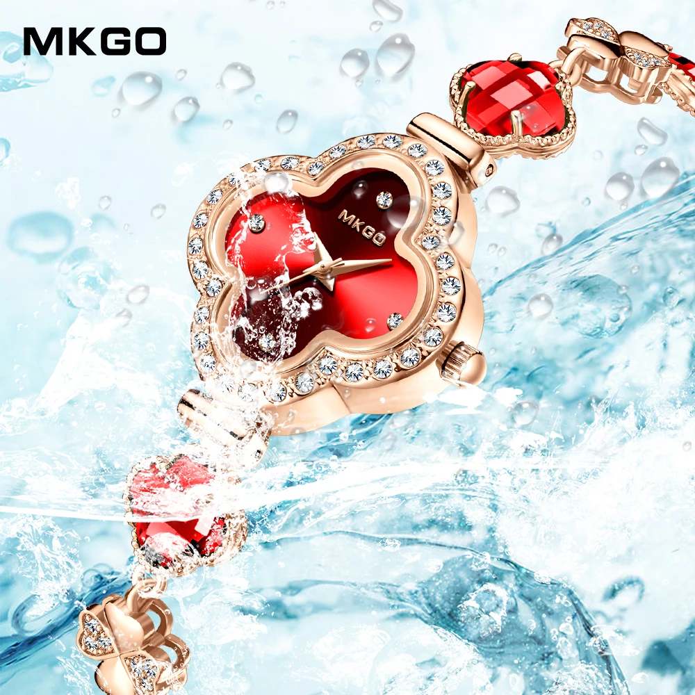 MKGO Women's Bracelet Watch Luxury Fashion Lady Crystal Inlaid Diamond Chain Watch Analog Quartz Waterproof Montres pour femmes