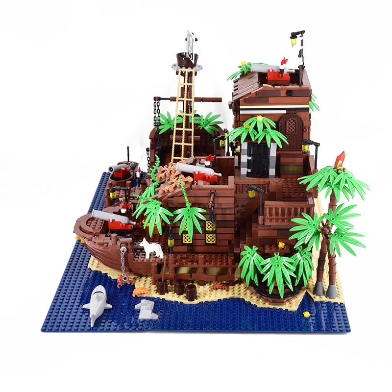 브릭링크 아이디어 MOC 바라쿠다 베이 해적 세트 호환 21322 3250PCS 시티 배 집 건축 블록 장난감 성인용 선물