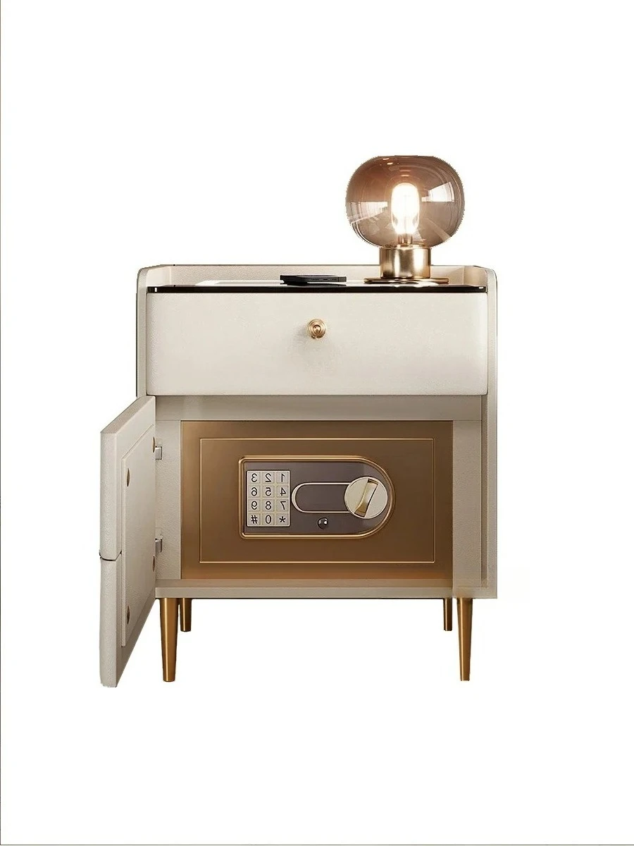 A Light Luxury Smart Bedside Table Safe Box Integrated Solid Wood Bedside Cabinet Wireless Charging Multifunctional Insurance