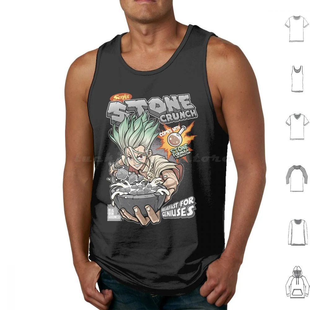 ( Stone Crunch ) | Perfect Gift Tank Tops Print Cotton Anime Cereal Japan Manga Senku Stone