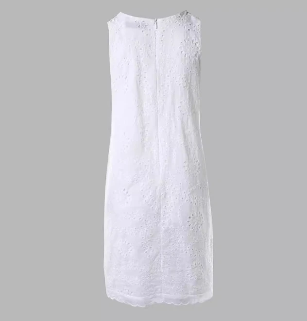 Elegante vestido feminino sem mangas com decote em v, vestido básico de contraste, mini vestido reto, bordado ilhó, moda pendulares, verão, 2024