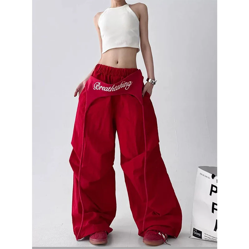 Koreanische Y2K Cargo Hosen Frauen Streetwear Brief Drucken Baggy Jogginghose Gyaru Harajuku Breite Bein Jogger Sommer Casual Hosen