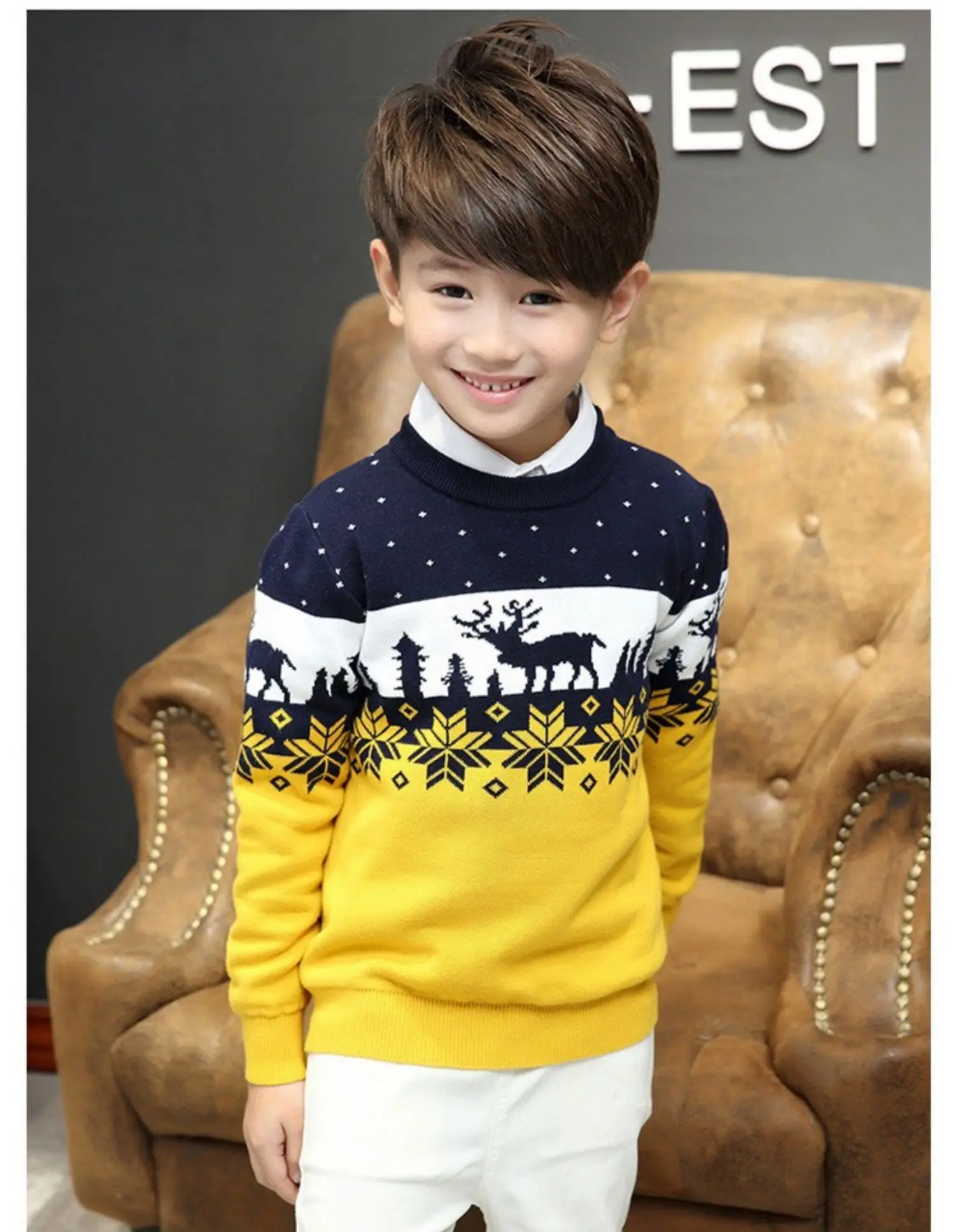 Baby Clothes Autumn Long Sleeve Cartoon Sweater Kids Boys Double Thickening Pullover Sweater Girl Knitted Sweater Christmas Tops