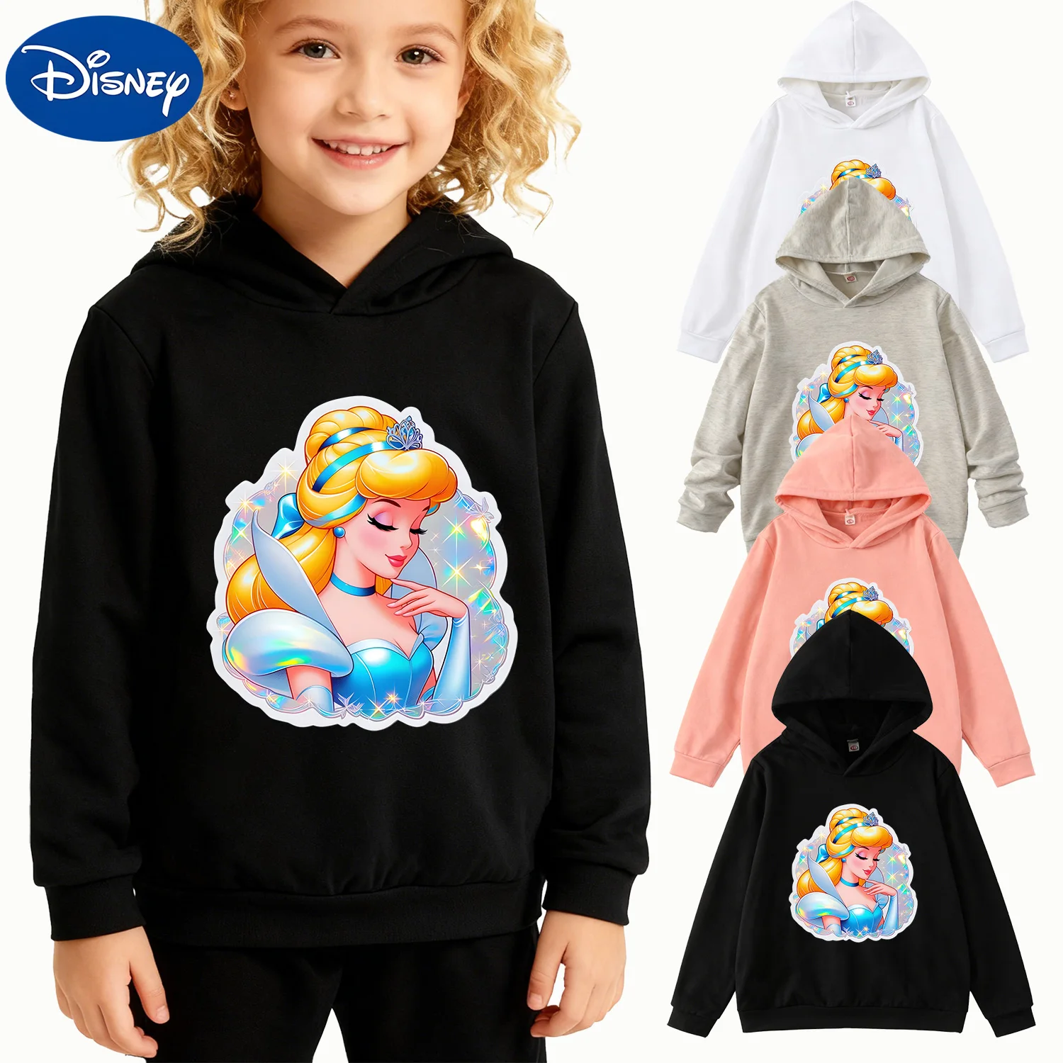 

Детская блестящая толстовка с капюшоном Disney Cinderella, черный повседневный пуловер
