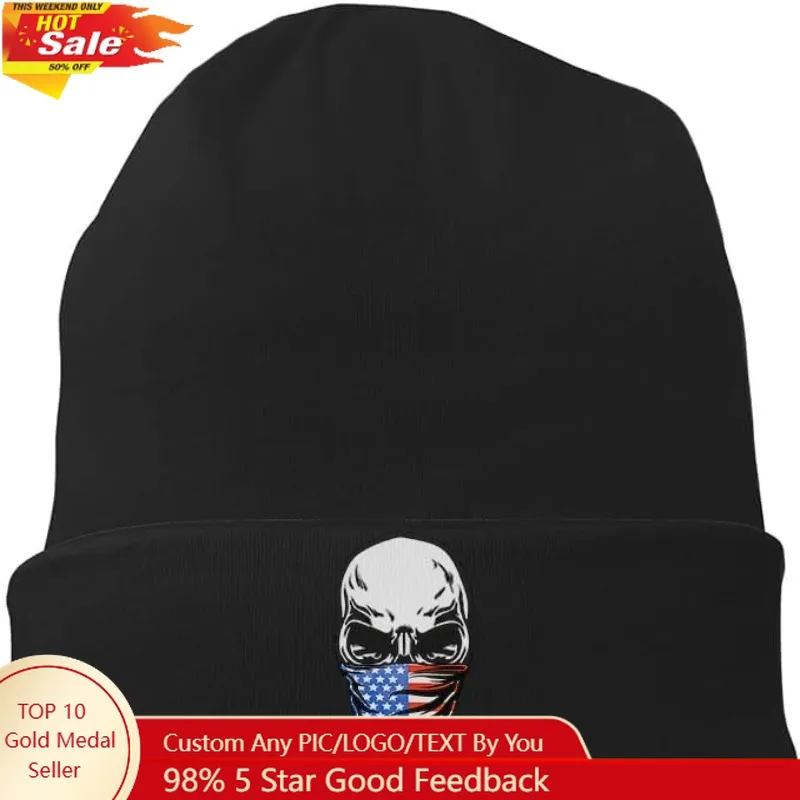 

Skull with Flag Black Beanies for Men Caps, Classic Women Warm Beanie Hats for Boy Lightweight Kint Hat Skull Caps