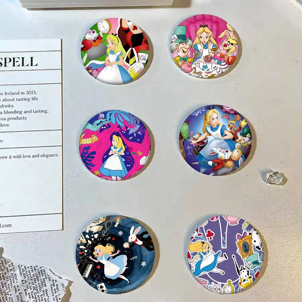 Cartoon A-Alice In W-Wonderland Round Badge Creative Brooch Clothing Backpack Accessories Lapel Pin view 5