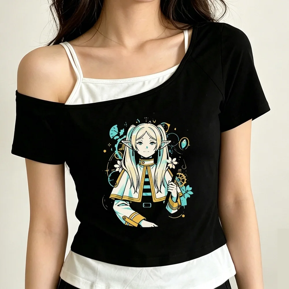 Frieren cropped top women anime japanese graphic alternative  gyaru top tees 2000s baddie manga