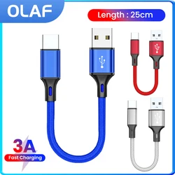 25cm Portable Short Cable USB A to Type C/Micro Fast Charging Data Transfer Cable For iPhone 15 Xiaomi Huawei Samsung Cellphones