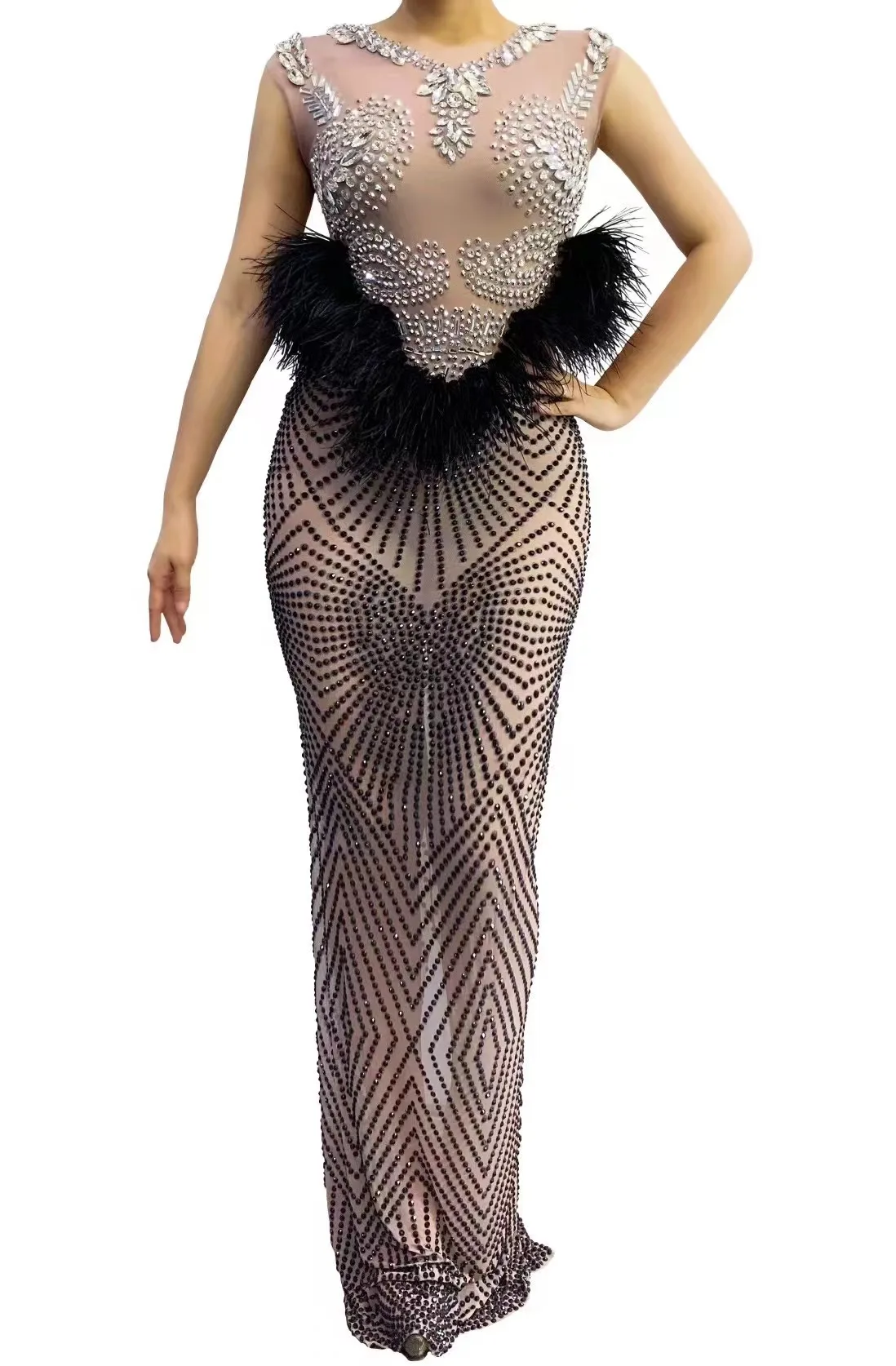 

Perspective Rhinestones Dress FemaleSinger Gogo Dancers Outfits Nightclub BarDiPerformance Stage Evening Party Dress