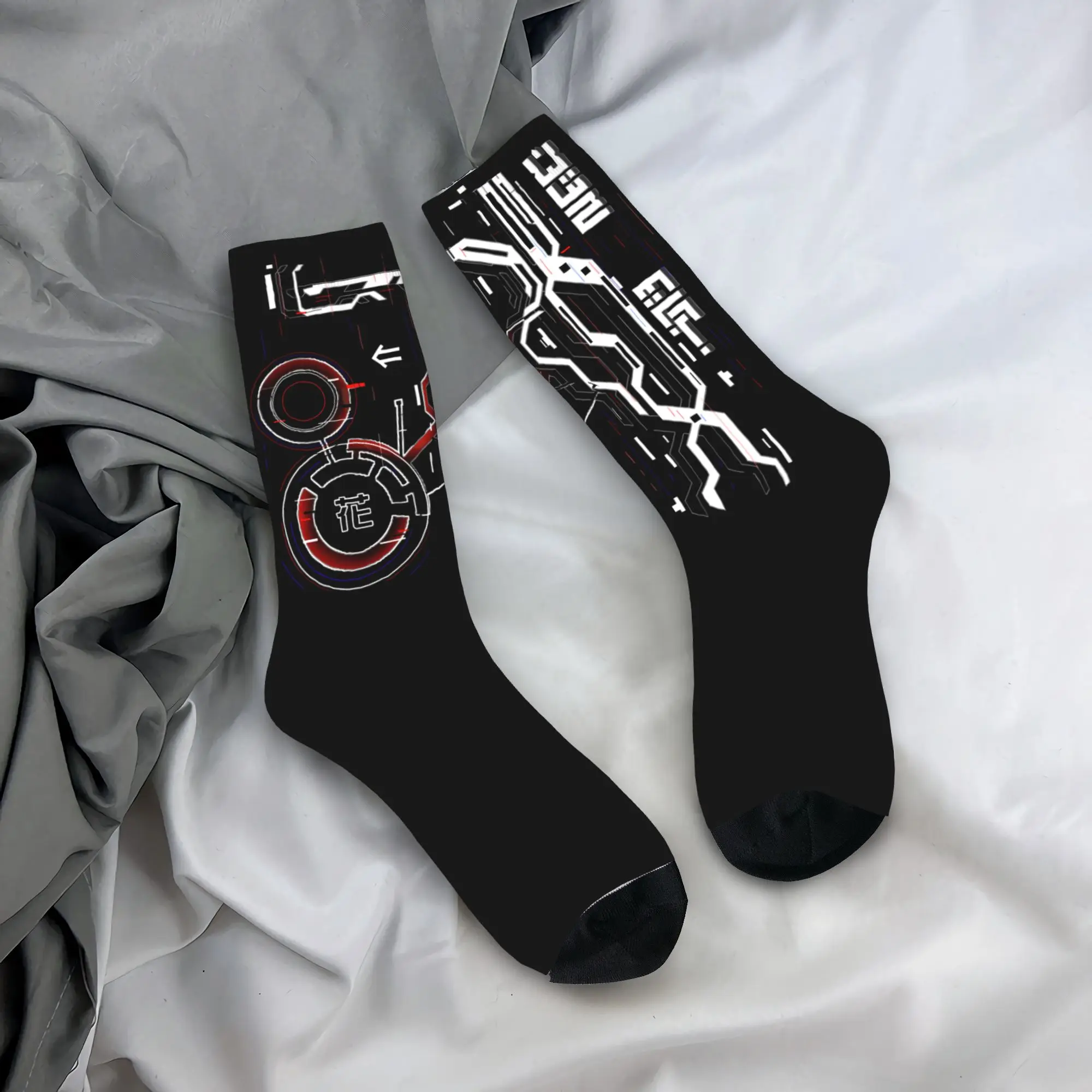

Custom Japanese Tokyo Flower Techwear Dress Socks Mens Womens Warm Fashion Future Tech Street Wear Graphic Crew Socks