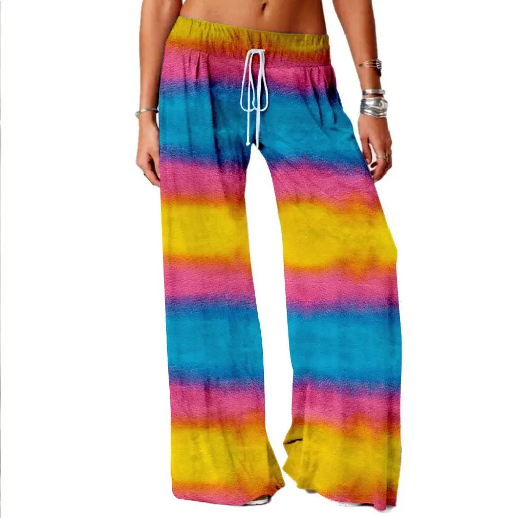 

plus Size Women's Casual Sports Trousers Flower Gradient Print Wide-Leg Waist Strap European American Style