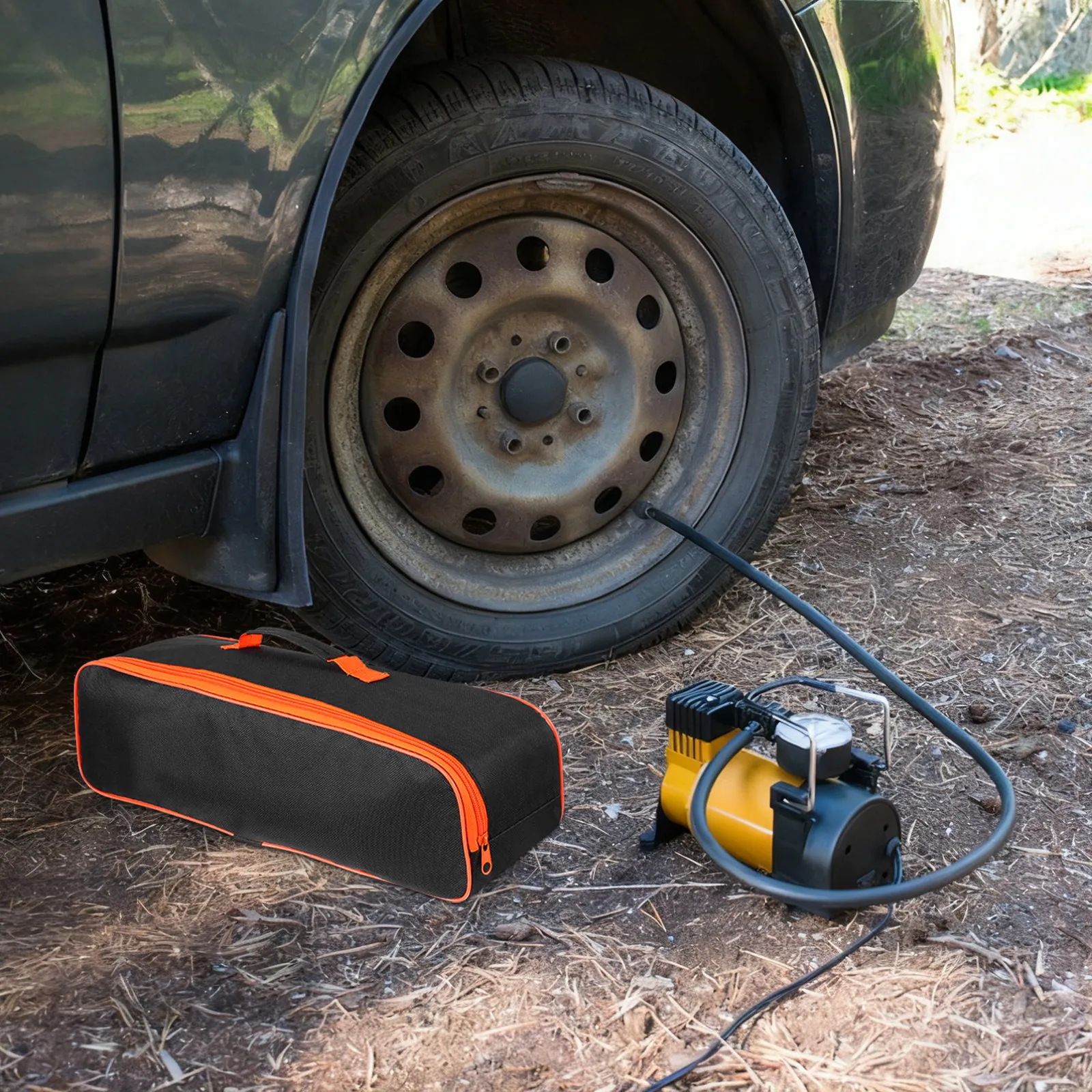 Sac à outils robuste en tissu Oxford pour voiture et usage domestique, pochette organisatrice grande capacité avec poignée pour petit aspirateur et pompe à air