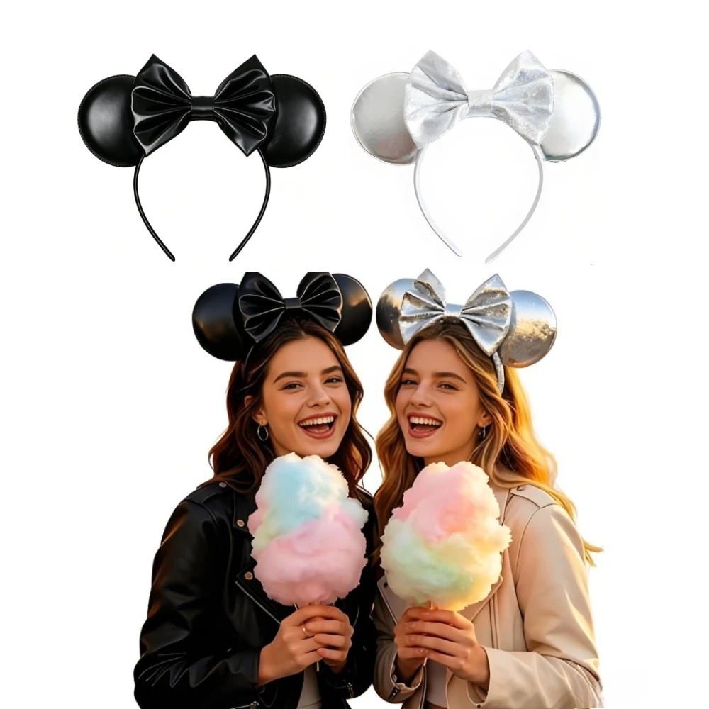 2-Pack Leather Mouse Ear Headband for Adults - Unisex Costume Accessories for Halloween, Theme Park, Party, Couples, Lightweight