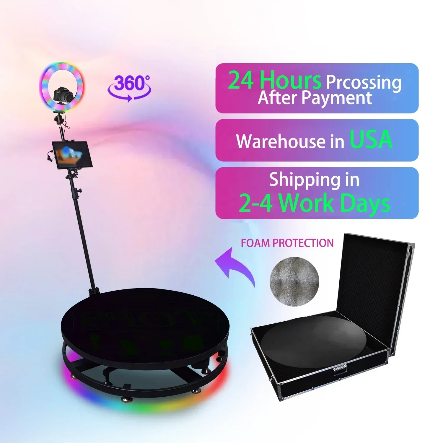 

2025Spin 360 Degree Photo Booth Intelligent Remote Control Led Light Slow Motion Rotating 360 Video Booth Photobooth Automatic