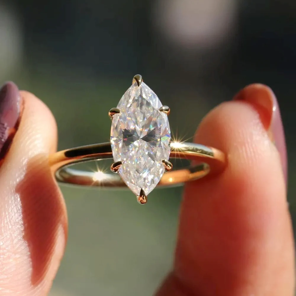 1-5CT Marquise Cut Solitaire Moissanite Engagement Ring S925 Sterling Silver Diamond Wedding Ring for Women with Certificate
