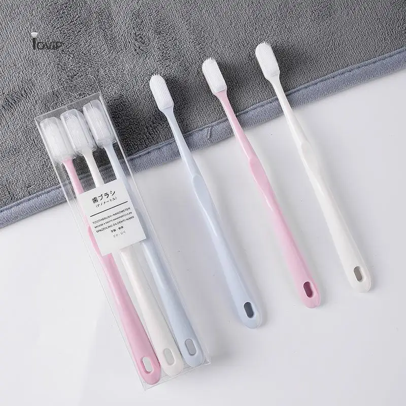 3PCS/Set Toothbrush Medium Soft Gentle Family Oral Hygiene Care Portable Adult Silicone Nano Toothbrush Household Adult Model