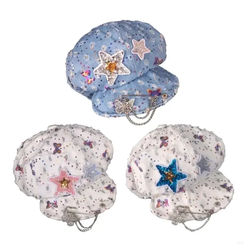L93F Glittering Star Sequined Hat Cloud Octagonal Hat for Everyday Wear