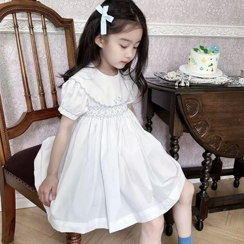 

2PCS New Vintage Girls Dress Infant Toddler Teen-agers College Style Casual Embroidery Dresses A3907 Summer Dress Ropa Niña