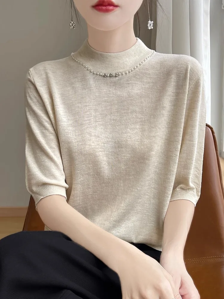 

Sli f Вязаный свитер с высоким воротником ort Sve Женский свободный тонкий шерстяной свитер Five Sve Весна 2025 Commute Sle