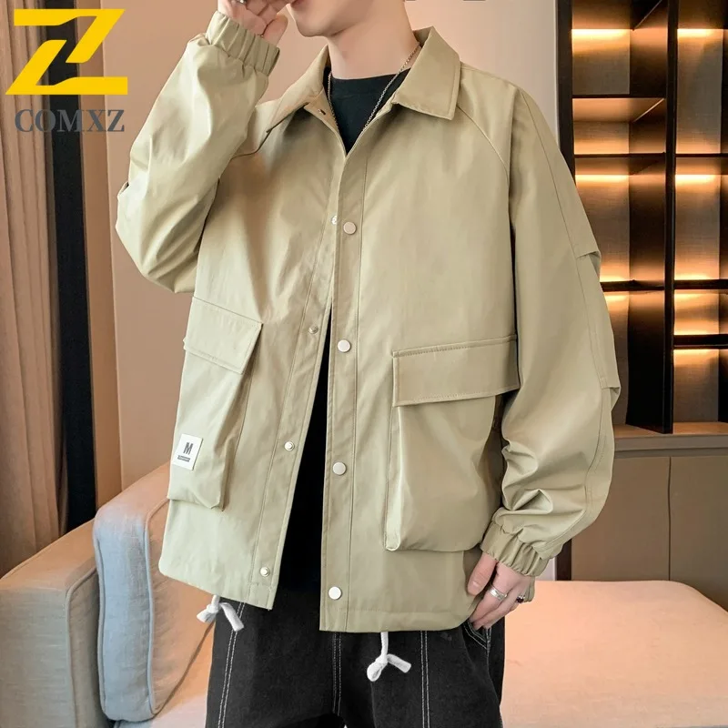 

COMXZ 2025 Men's Premium Stand Collar Jacket Spring Autumn Wrinkle Free Workwear Casual Oversize Lightweight Coat