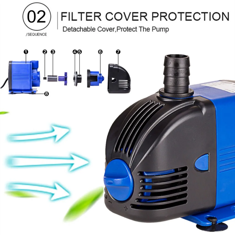 5W/6W/15W/25W/35W/50W/60W 500-3500L/H Ultra-Quiet Submersible Water Pump Filter Fish Pond Fountain Aquarium Tank High-lift 220V