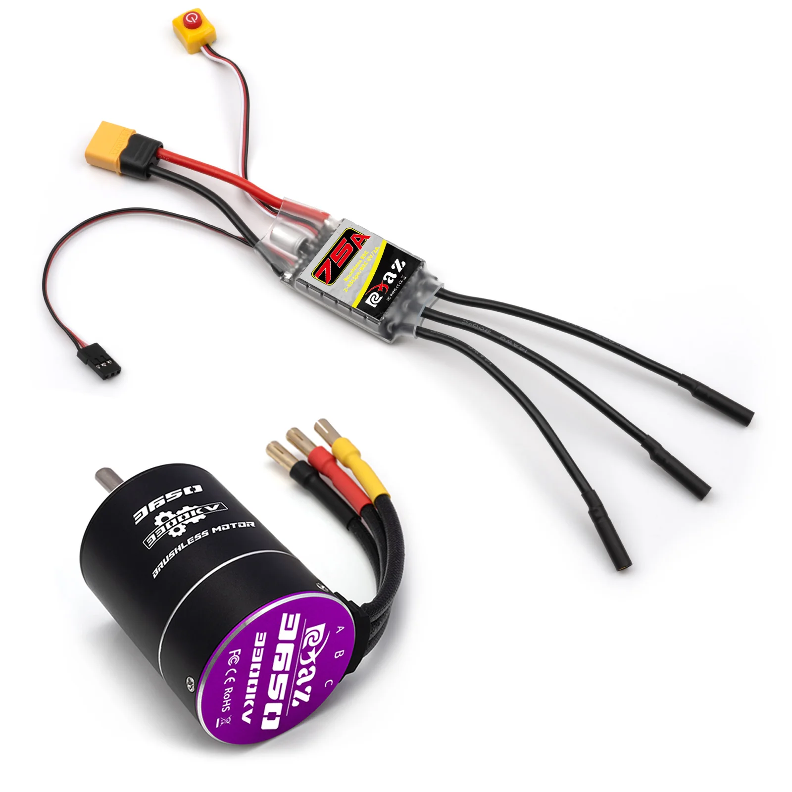 RCZIPROY RC 3650 Borstelloze Motor 75A ESC Combo 2-4S XT60/T-Plug 2600/3300/4300/5300/6400KV voor 1/10 RC Auto Truck Crawler