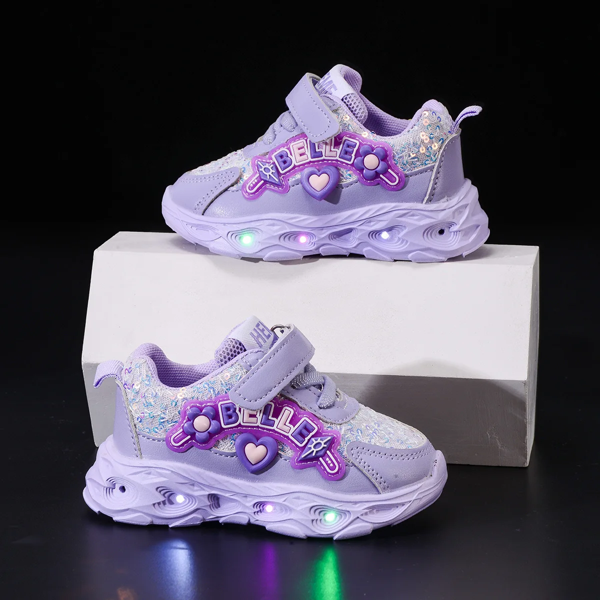 Kids'Casual Shoes Led Light Solid Color PU Leather Autumn Fashion Shoes For Children Breathable Anti-slip Purple Pink Size 21-30