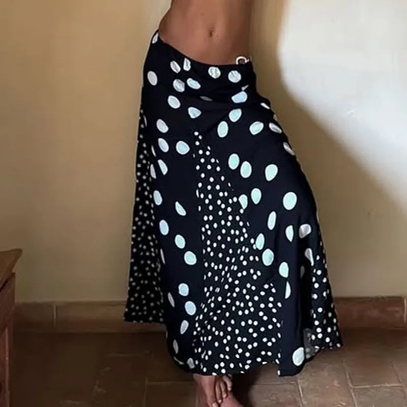 

Talenza Vintage Polka Dot Skirts Women Fashion Contrast Print Patchwork New Skirts Sexy High Street Party Female Y2k Maxi Skirts